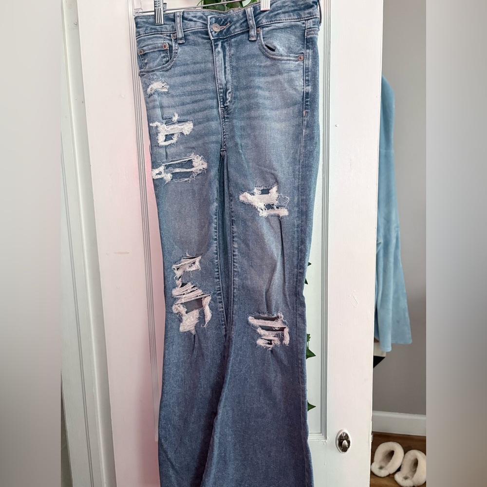 American Eagle Outfitters Ripped Light Blue Flare Jeans